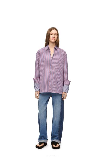 Blue/Red Turn-up shirt in striped cotton Loewe 84PR856 Women