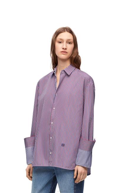 Blue/Red Turn-up shirt in striped cotton Loewe 84PR856 Women