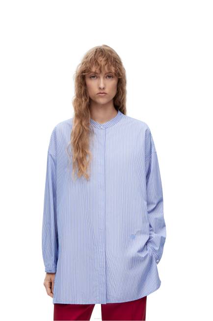 Blue/White Deconstructed shirt in striped cotton Loewe 84PR916 Women