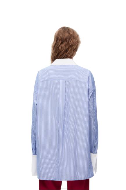 Blue/White Deconstructed shirt in striped cotton Loewe 84PR916 Women