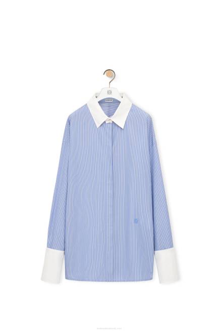 Blue/White Deconstructed shirt in striped cotton Loewe 84PR916 Women