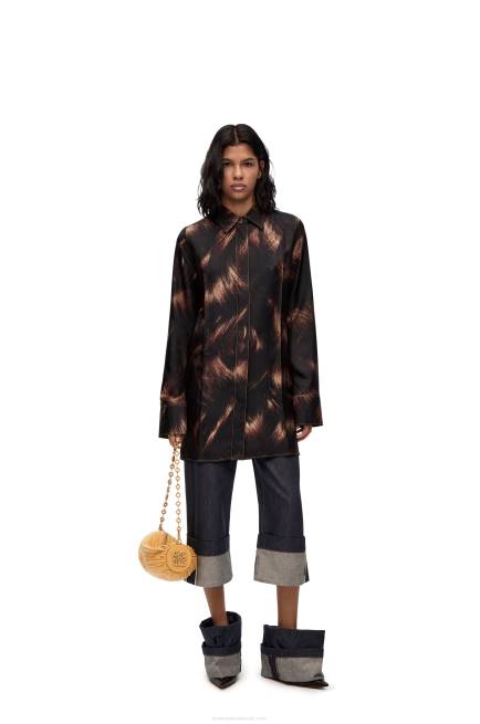 Brown/Multicolor Hair print shirt in silk Loewe 84PR930 Women