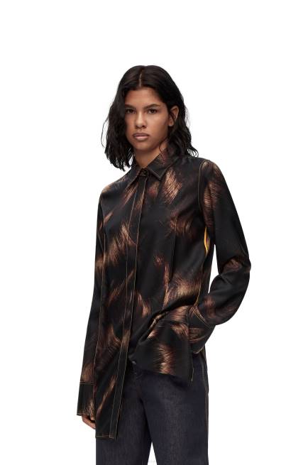 Brown/Multicolor Hair print shirt in silk Loewe 84PR930 Women
