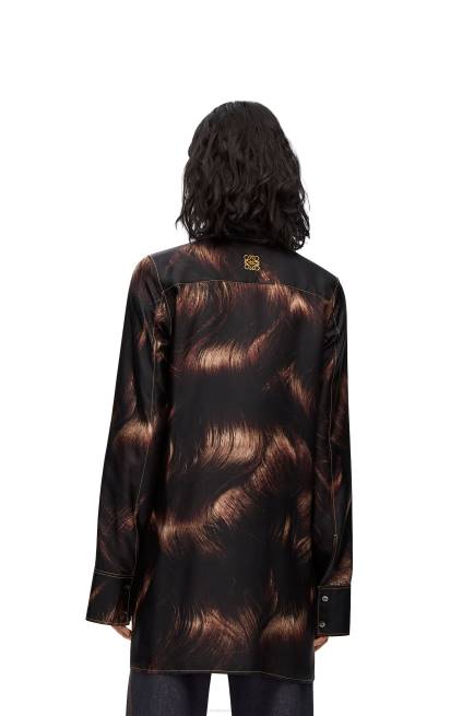 Brown/Multicolor Hair print shirt in silk Loewe 84PR930 Women