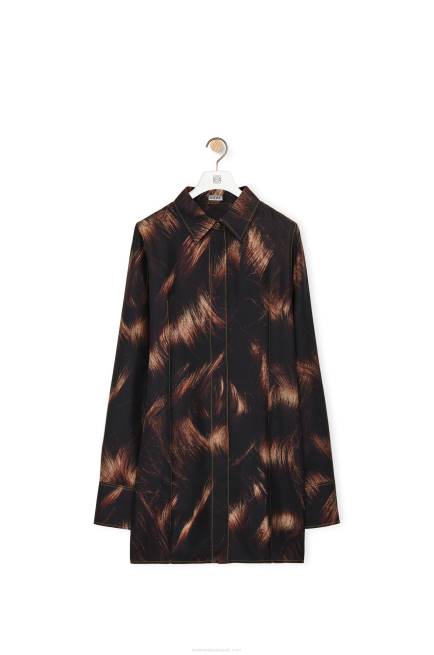 Brown/Multicolor Hair print shirt in silk Loewe 84PR930 Women