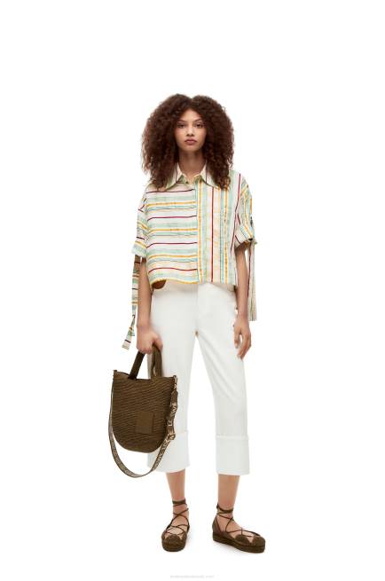 Green/Red Striped workwear shirt in cotton, linen and silk Loewe 84PR865 Women