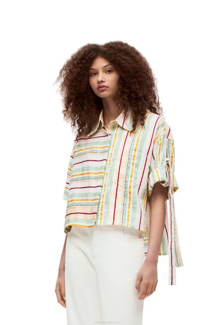 Green/Red Striped workwear shirt in cotton, linen and silk Loewe 84PR865 Women