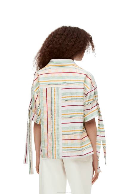 Green/Red Striped workwear shirt in cotton, linen and silk Loewe 84PR865 Women