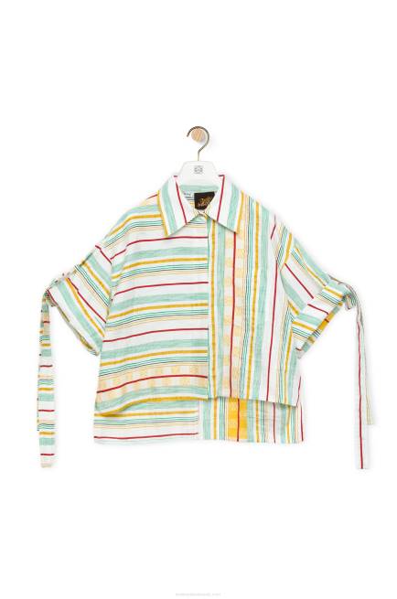 Green/Red Striped workwear shirt in cotton, linen and silk Loewe 84PR865 Women