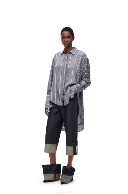 Grey/Navy Blue Stripe trompe l'oeil shirt in silk Loewe 84PR923 Women
