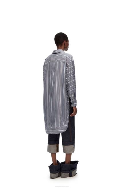 Grey/Navy Blue Stripe trompe l\'oeil shirt in silk Loewe 84PR923 Women