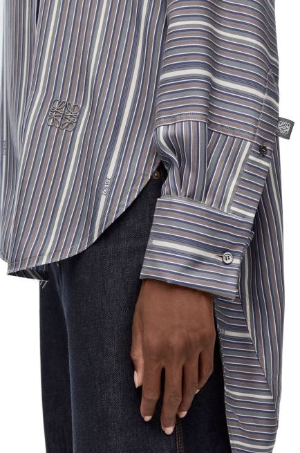 Grey/Navy Blue Stripe trompe l\'oeil shirt in silk Loewe 84PR923 Women