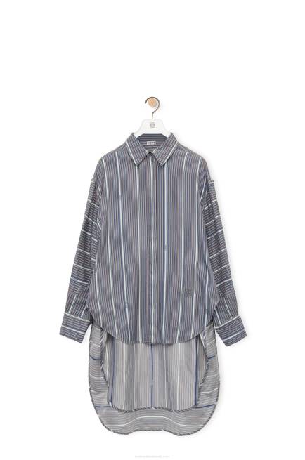 Grey/Navy Blue Stripe trompe l\'oeil shirt in silk Loewe 84PR923 Women