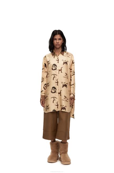 Light Beige/Brown Animal print oversize shirt in silk Loewe 84PR929 Women
