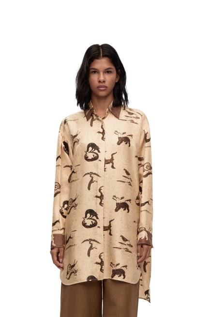 Light Beige/Brown Animal print oversize shirt in silk Loewe 84PR929 Women