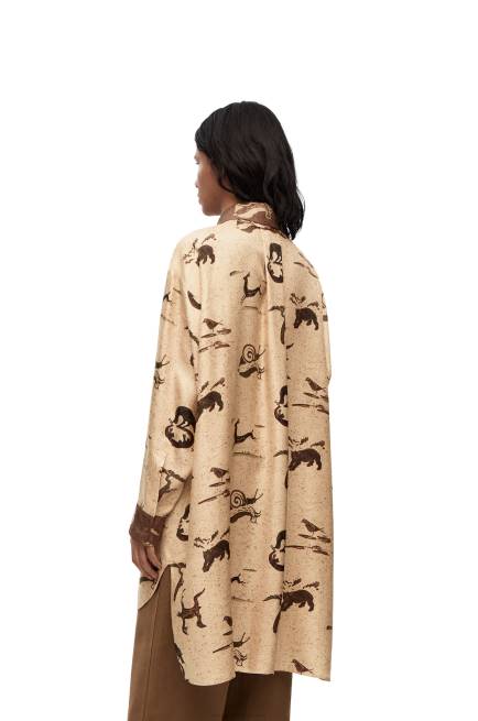 Light Beige/Brown Animal print oversize shirt in silk Loewe 84PR929 Women