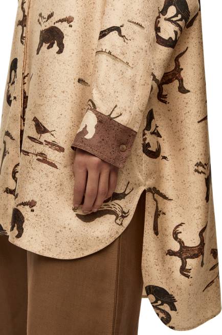 Light Beige/Brown Animal print oversize shirt in silk Loewe 84PR929 Women