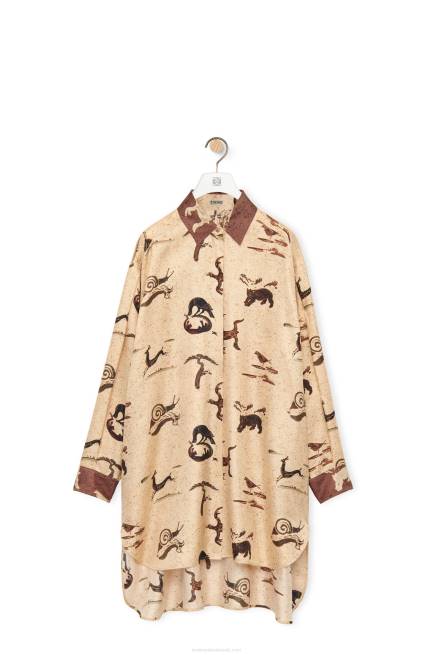 Light Beige/Brown Animal print oversize shirt in silk Loewe 84PR929 Women