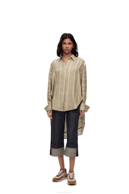 Light Khaki G/Dark Khaki G Stripe trompe l'oeil shirt in silk Loewe 84PR924 Women