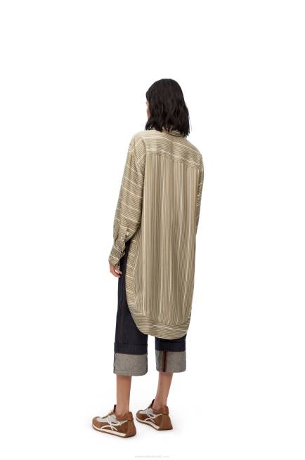 Light Khaki G/Dark Khaki G Stripe trompe l\'oeil shirt in silk Loewe 84PR924 Women