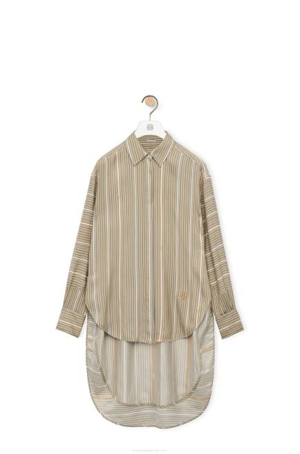 Light Khaki G/Dark Khaki G Stripe trompe l\'oeil shirt in silk Loewe 84PR924 Women