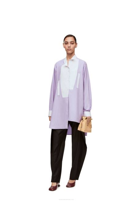 Lilac/White Striped asymmetric shirt in striped cotton poplin Loewe 84PR891 Women