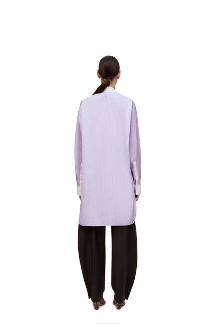 Lilac/White Striped asymmetric shirt in striped cotton poplin Loewe 84PR891 Women