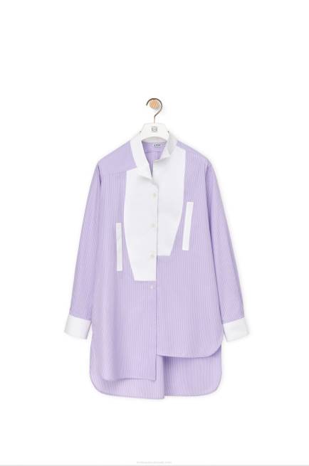 Lilac/White Striped asymmetric shirt in striped cotton poplin Loewe 84PR891 Women