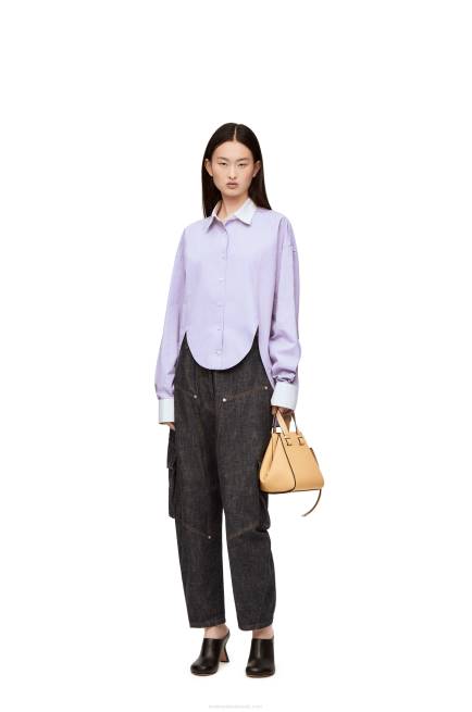 Lilac/White Striped plastron shirt in cotton poplin Loewe 84PR890 Women