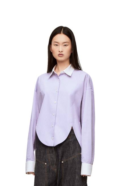Lilac/White Striped plastron shirt in cotton poplin Loewe 84PR890 Women