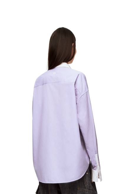 Lilac/White Striped plastron shirt in cotton poplin Loewe 84PR890 Women