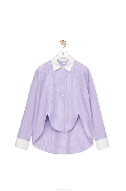 Lilac/White Striped plastron shirt in cotton poplin Loewe 84PR890 Women