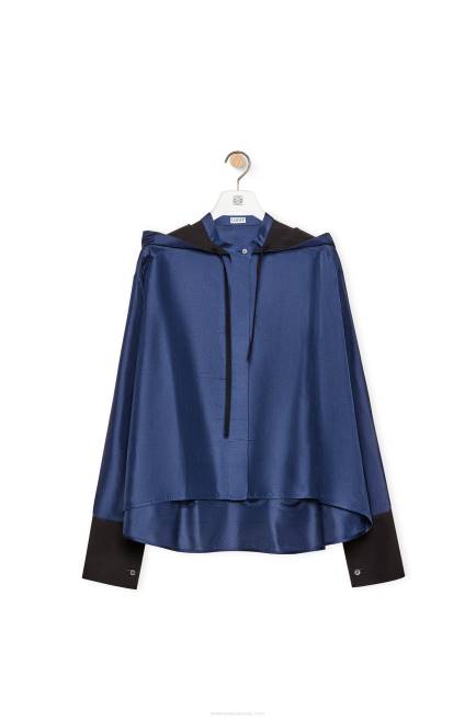Midnight Blue Hooded shirt in silk Loewe 84PR921 Women