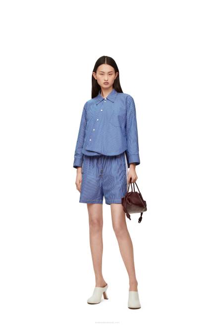 Navy/White Padded trapeze shirt in striped cotton poplin Loewe 84PR899 Women