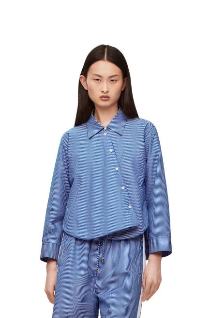 Navy/White Padded trapeze shirt in striped cotton poplin Loewe 84PR899 Women