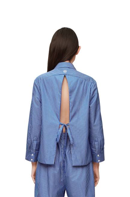 Navy/White Padded trapeze shirt in striped cotton poplin Loewe 84PR899 Women