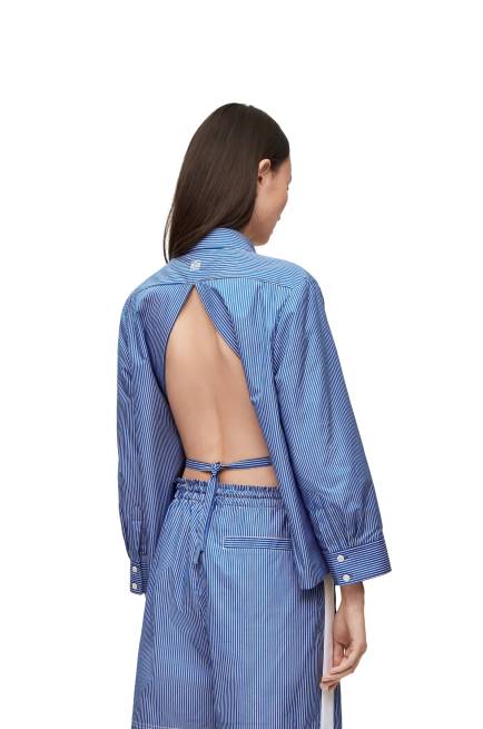 Navy/White Padded trapeze shirt in striped cotton poplin Loewe 84PR899 Women