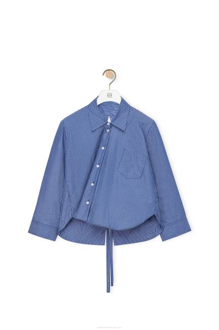 Navy/White Padded trapeze shirt in striped cotton poplin Loewe 84PR899 Women