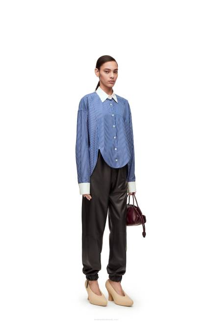 Navy/White Striped plastron shirt in cotton poplin Loewe 84PR892 Women