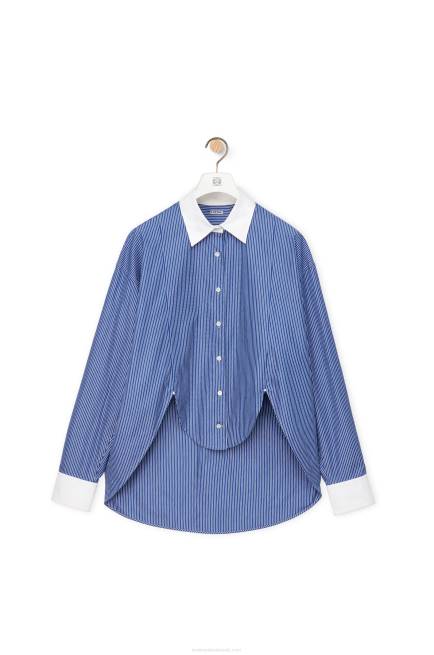 Navy/White Striped plastron shirt in cotton poplin Loewe 84PR892 Women