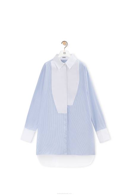 White/Blue Striped plastron shirt in cotton Loewe 84PR936 Women