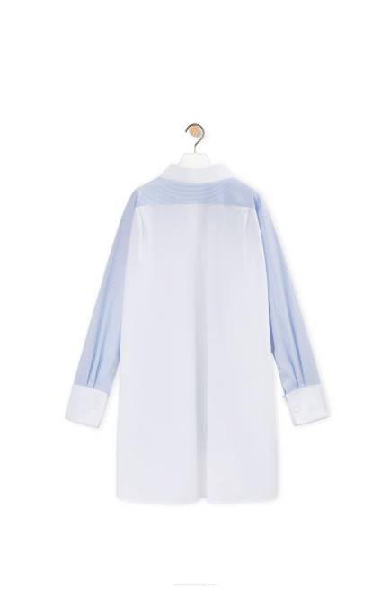 White/Blue Striped plastron shirt in cotton Loewe 84PR936 Women