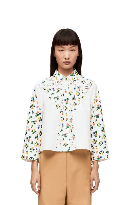 White/Multicolor Flower trapeze shirt in cotton poplin Loewe 84PR894 Women