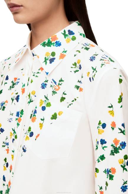 White/Multicolor Flower trapeze shirt in cotton poplin Loewe 84PR894 Women