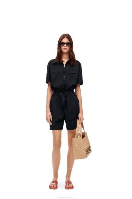 Black Workwear playsuit in cotton Loewe 84PR1104 Women