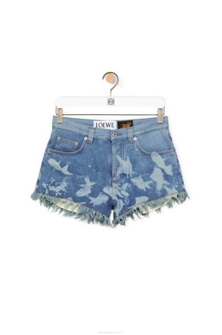 Light Blue/White Fish shorts in denim Loewe 84PR1170 Women