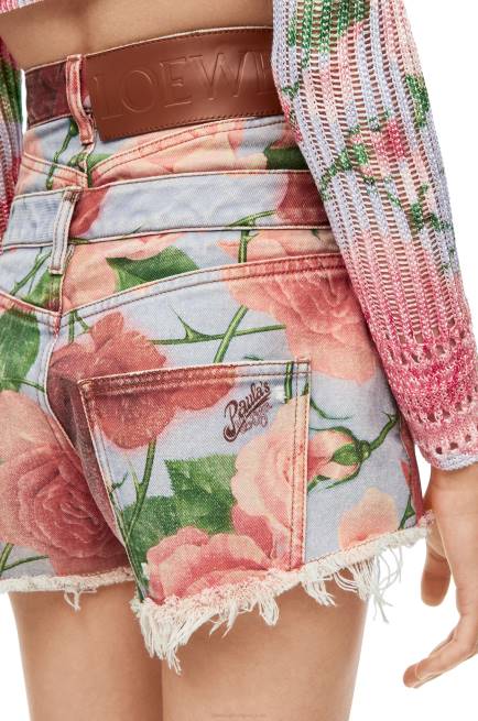 Pink/Red Roses shorts in denim Loewe 84PR1167 Women