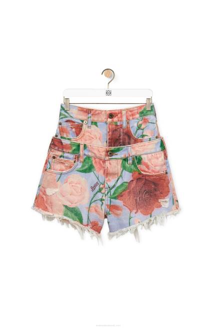 Pink/Red Roses shorts in denim Loewe 84PR1167 Women