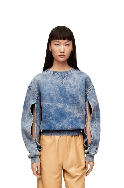 Washed Denim Elongated sweatshirt in cotton fleece Loewe 84PR803 Women
