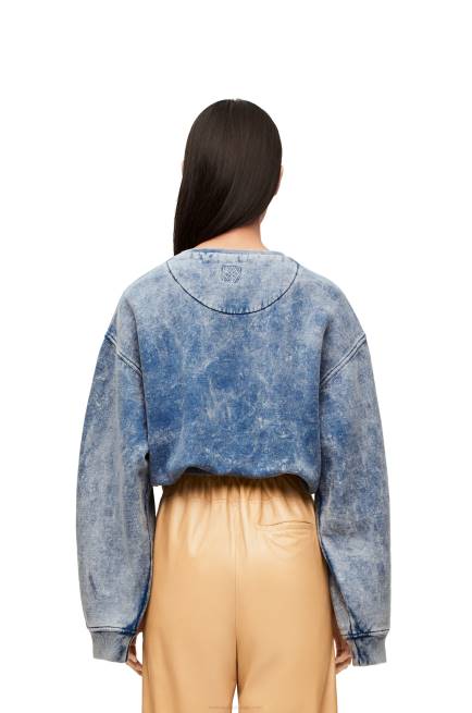 Washed Denim Elongated sweatshirt in cotton fleece Loewe 84PR803 Women